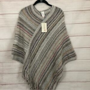 Pinklicious NWT Multicolor Striped Fringe Poncho One Size Boho